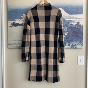 Cynthia Rowley Size Large Black and Tan Plaid Sweater Dress